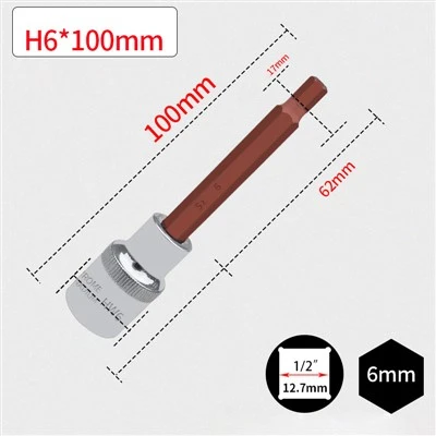 SOKKELBIT HEX 1/2" 6MM L100MM