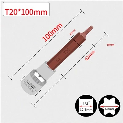 SOKKELBIT TORX 1/2" T20 L100MM